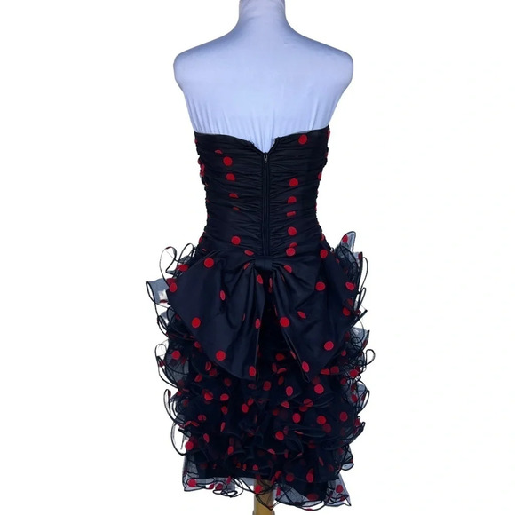 Vintage Cocktail Dress Neiman Marcus After Five Strapless Polkadot Shirred Tulle - Picture 3 of 4